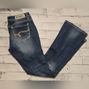 Rock & Roll Cowgirl Rival Low Rise Bootcut Jeans Stitch Pocket 33×36